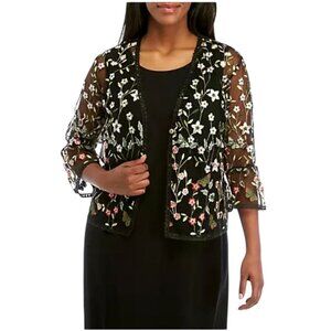 Rabbit Rabbit‎ Rabbit Cardigan Women 3X Black Floral Embroidered Mesh Cardigan